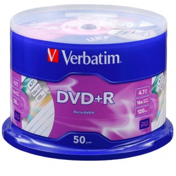 威宝(Verbatim)DVD+R 光盘/刻录盘 16速4.7GB 雾银素面 桶装50片 空白光盘 台产 97174 PJ.827